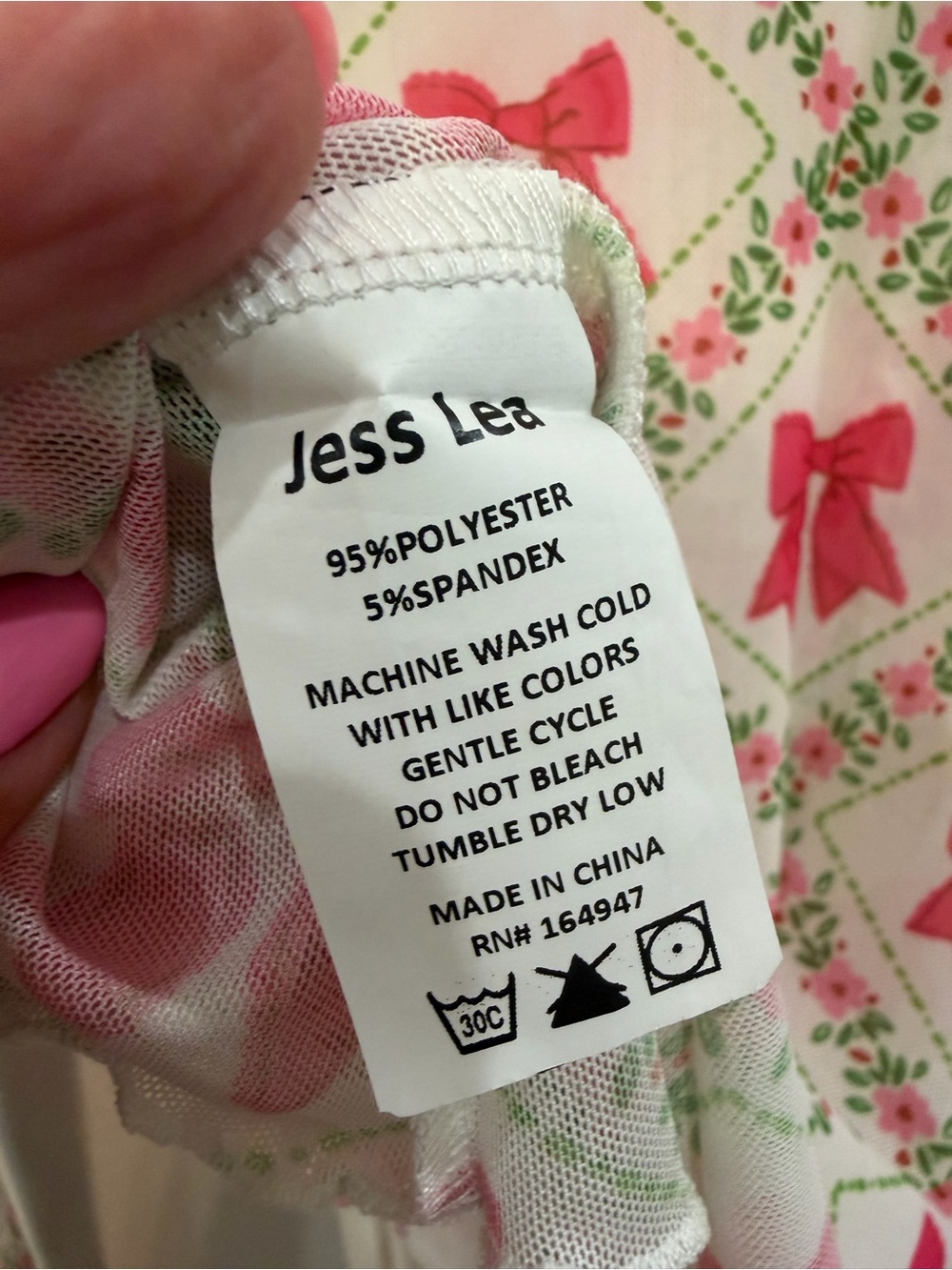 NEW in bag- Jess Lea pink bow print long sleeve mesh top sz M - Picture 6 of 6